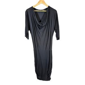 Alice & Olivia gray‎ drape neck dress 3/4 sleeves blouson Womans XS